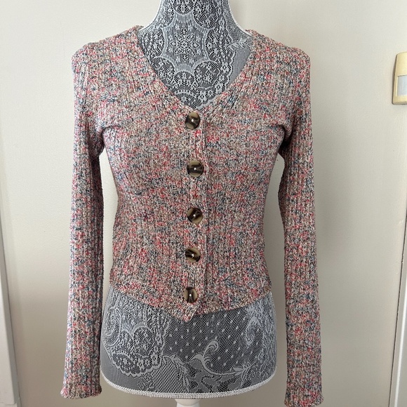 Madewell Marled Shrunken Ribbed Cardigan Sweater - Picture 2 of 10